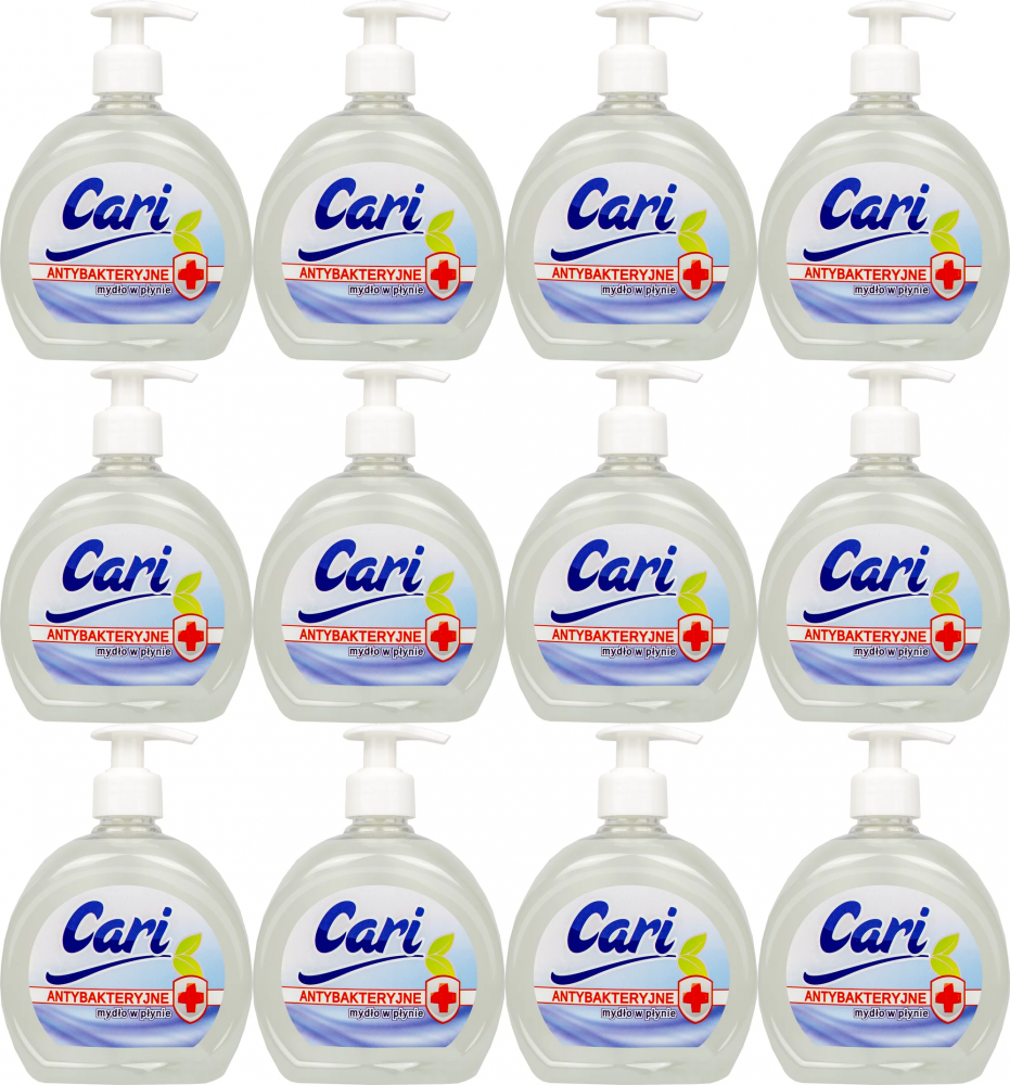 12x Mydło w płynie Cari, antybakteryjne, z dozownikiem, 500ml