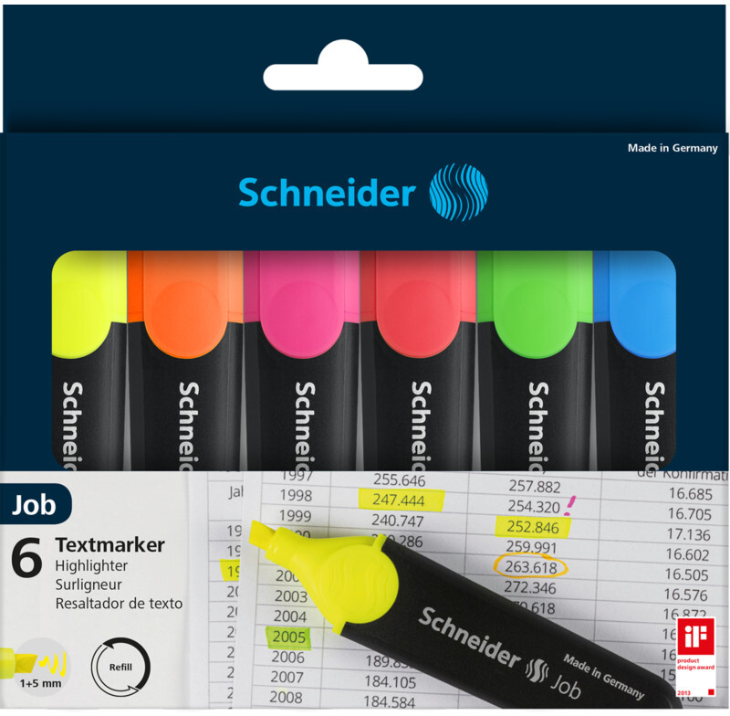Zakreślacz Schneider, Job, ścięta, 6 sztuk, mix kolorów