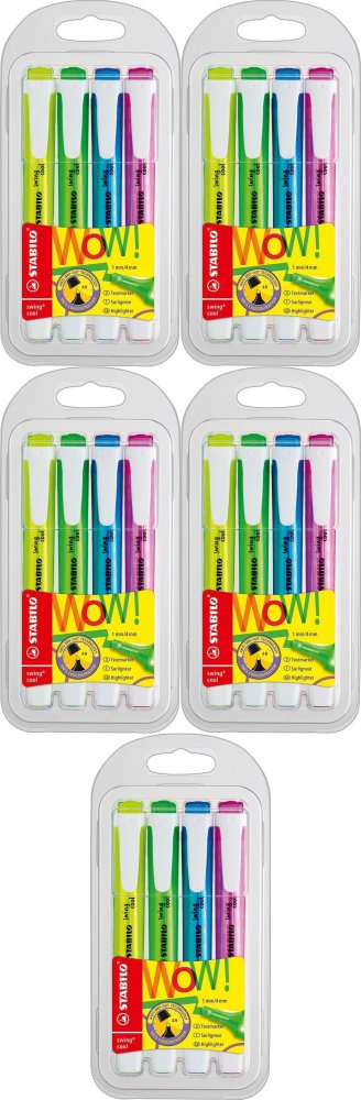 5x Zakreślacz Stabilo Swing Cool, 4 sztuki, mix kolorów