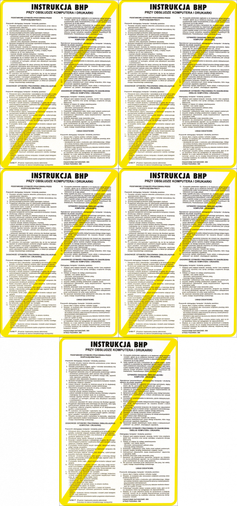 5x Tabliczka informacyjna Instrukcja BHP na stanowisku pracy z komputerem i drukarką Anro, 25x35cm