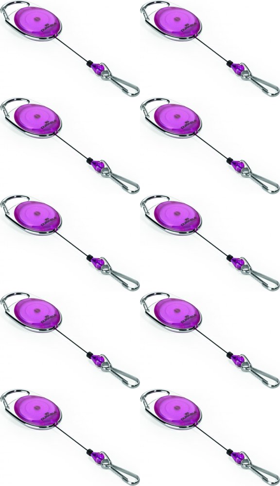 10x Mechanizm ściągający Durable Jojo Style, metalowe zapięcie - karabińczyk, linka 80cm, fioletowy