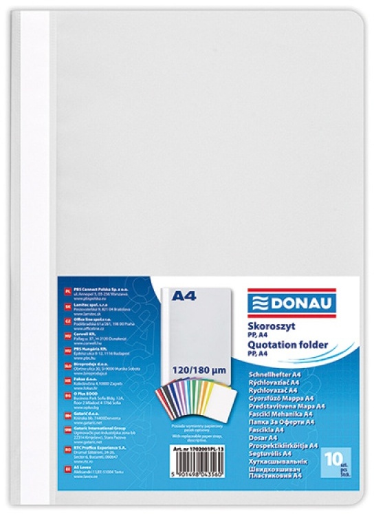 Skoroszyt plastikowy bez oczek Donau, A4, do 200 kartek, szary