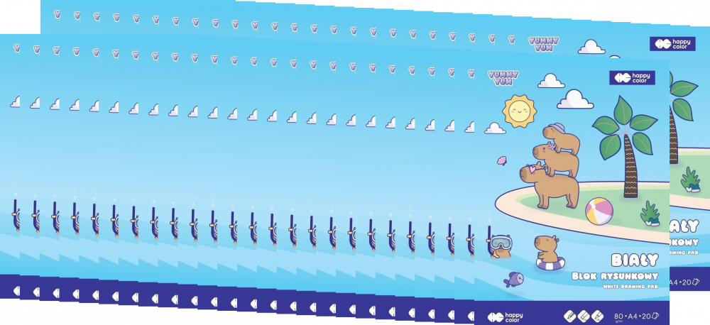 80x Blok rysunkowy Happy Color Yummy Yum, A4, 80 g/m2, 20 kartek, biały