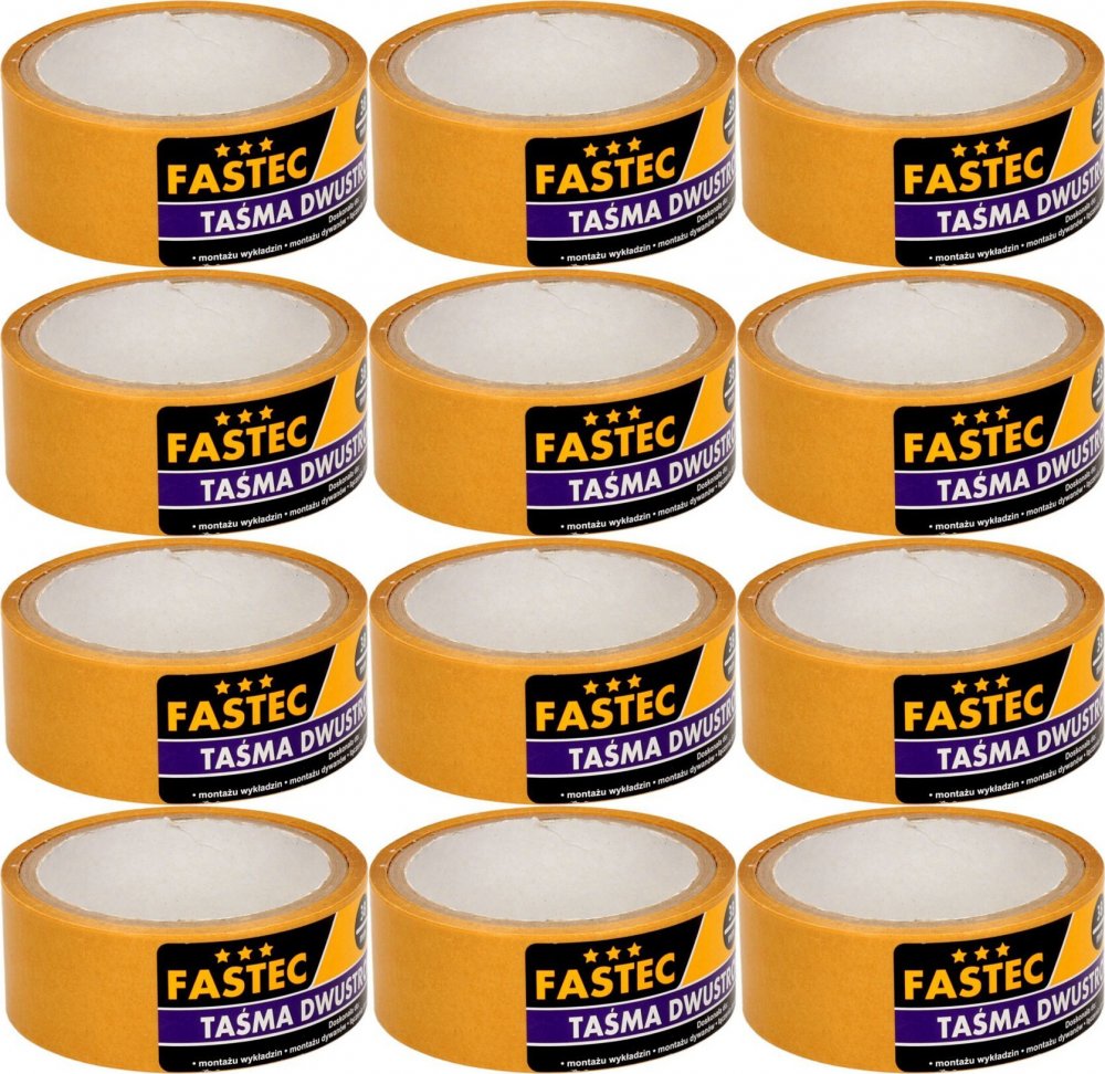 12x Taśma dwustronna Fastec, Hot-Melt, 48mm x 25m, biały
