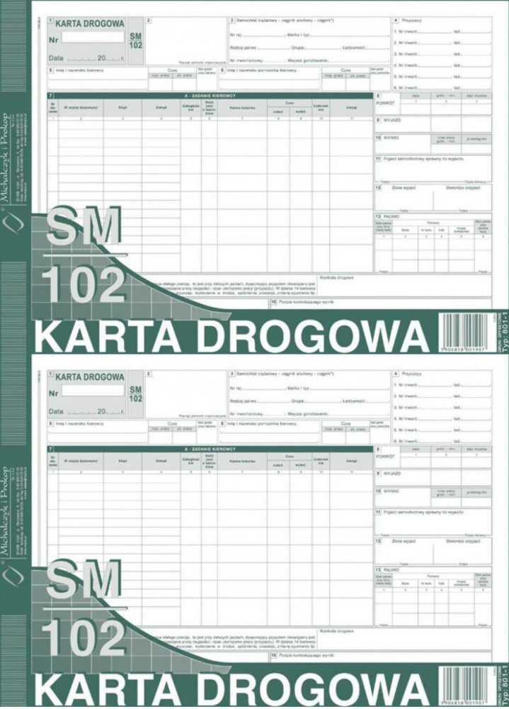 2x Druk akcydensowy karta drogowa na samochód ciężarowy MiP 801-1, A4, offsetowy, 80k