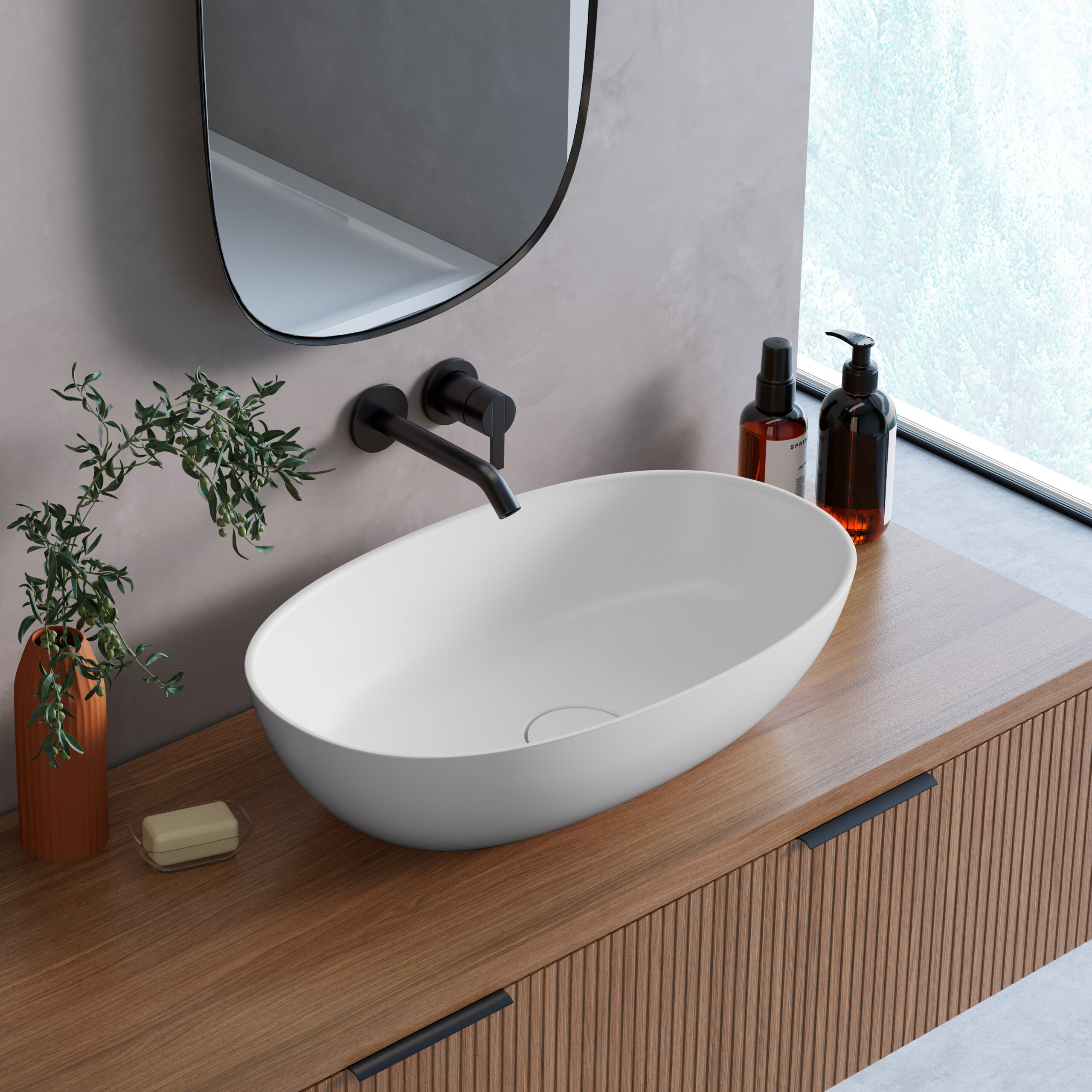 Lavaberg Skinn umywalka 60x36 cm owalna nablatowa biały mat 663130061033