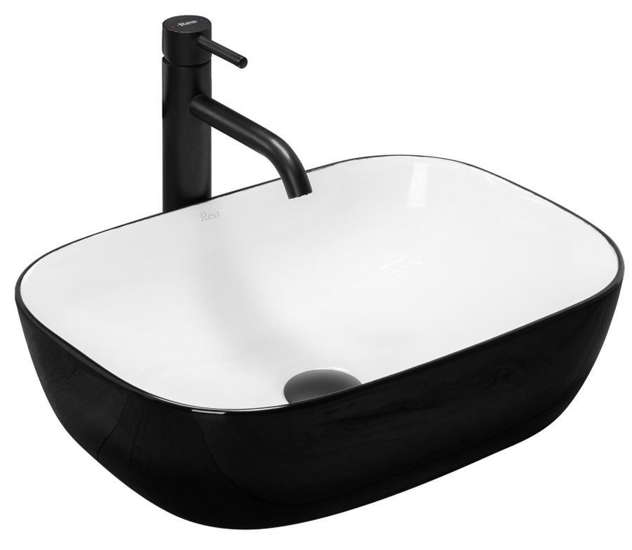 Rea Belinda Slim umywalka 46x33 cm nablatowa prostokątna biała/czarna REA-U6332 - Wysyłka w 24h