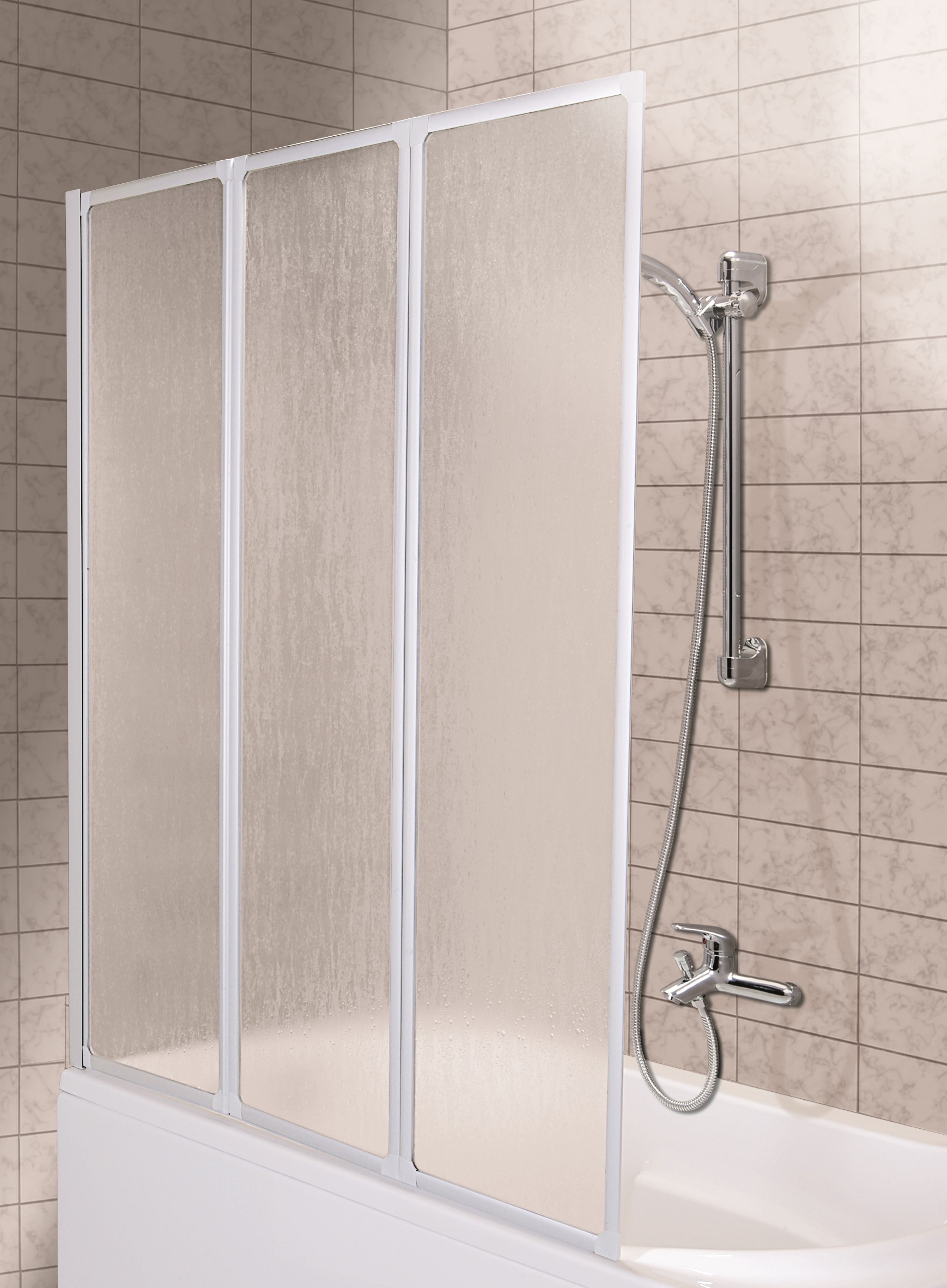 KFA Armatura Standard parawan nawannowy 120 cm 3-częściowy szyba polistyrenowa 170-04010P - Wysyłka w 24h