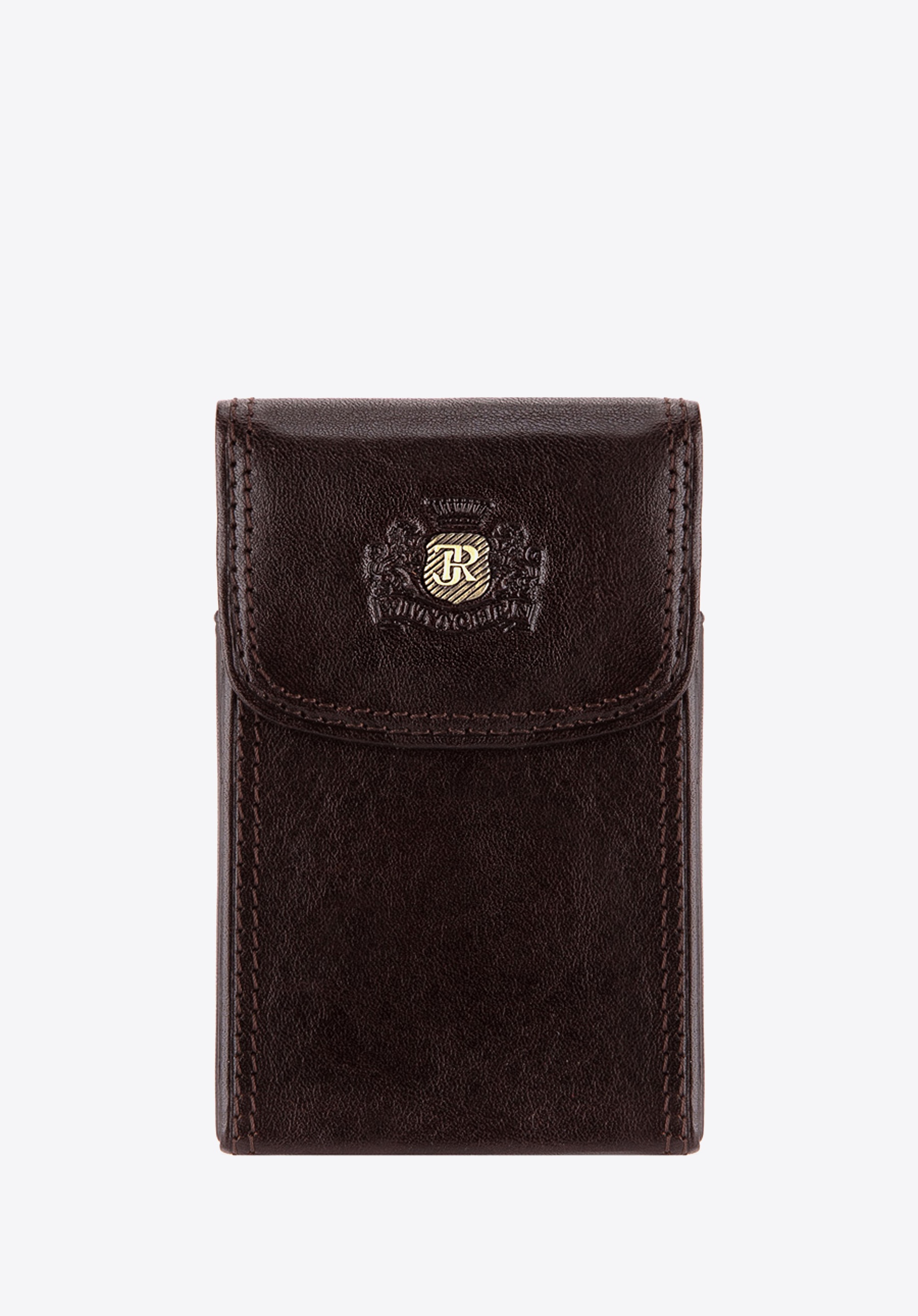 Etui na wizytówki skórzane z blaszką brązowe