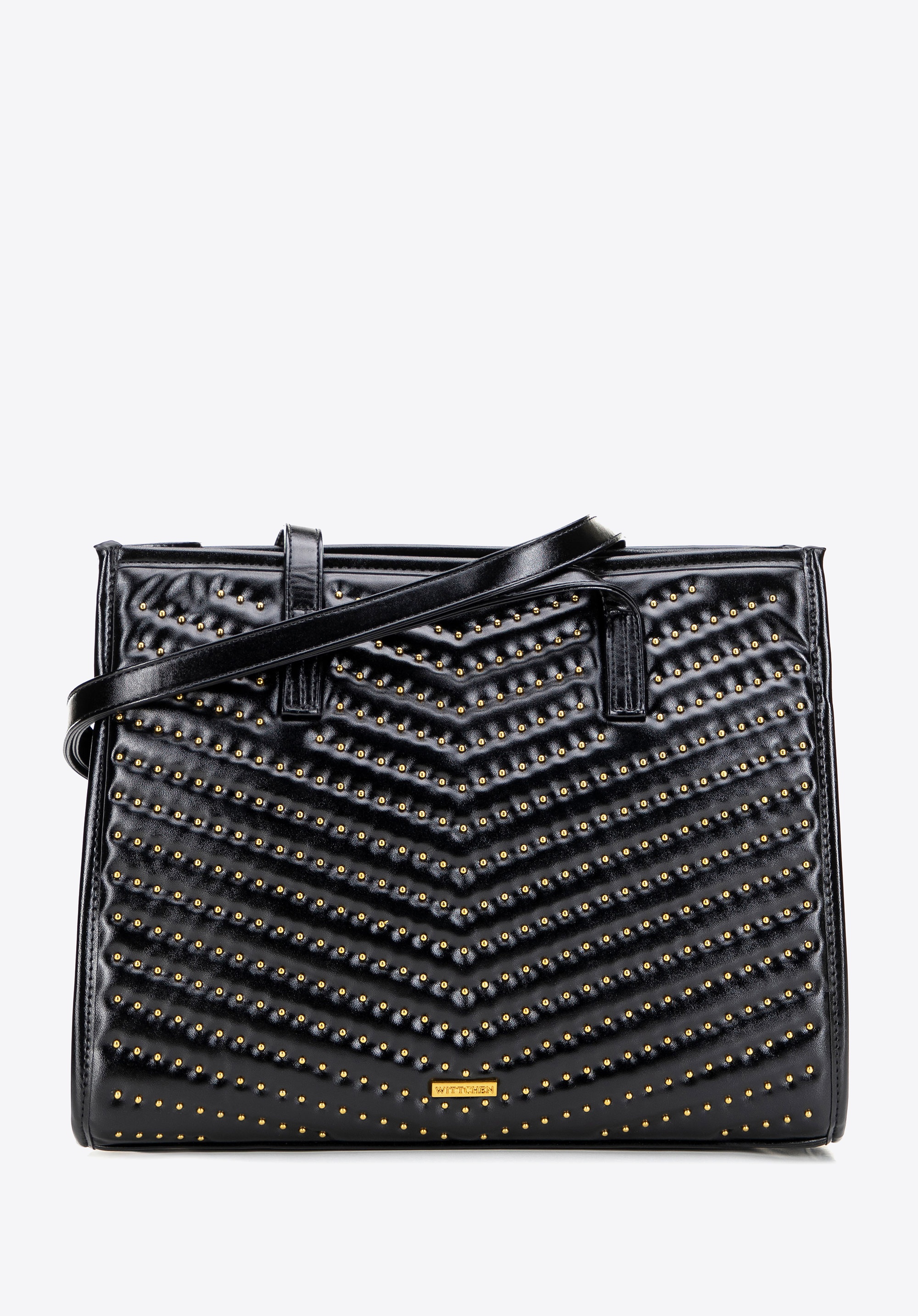 Damska shopperka z imitacji skóry z dżetami czarno - złota