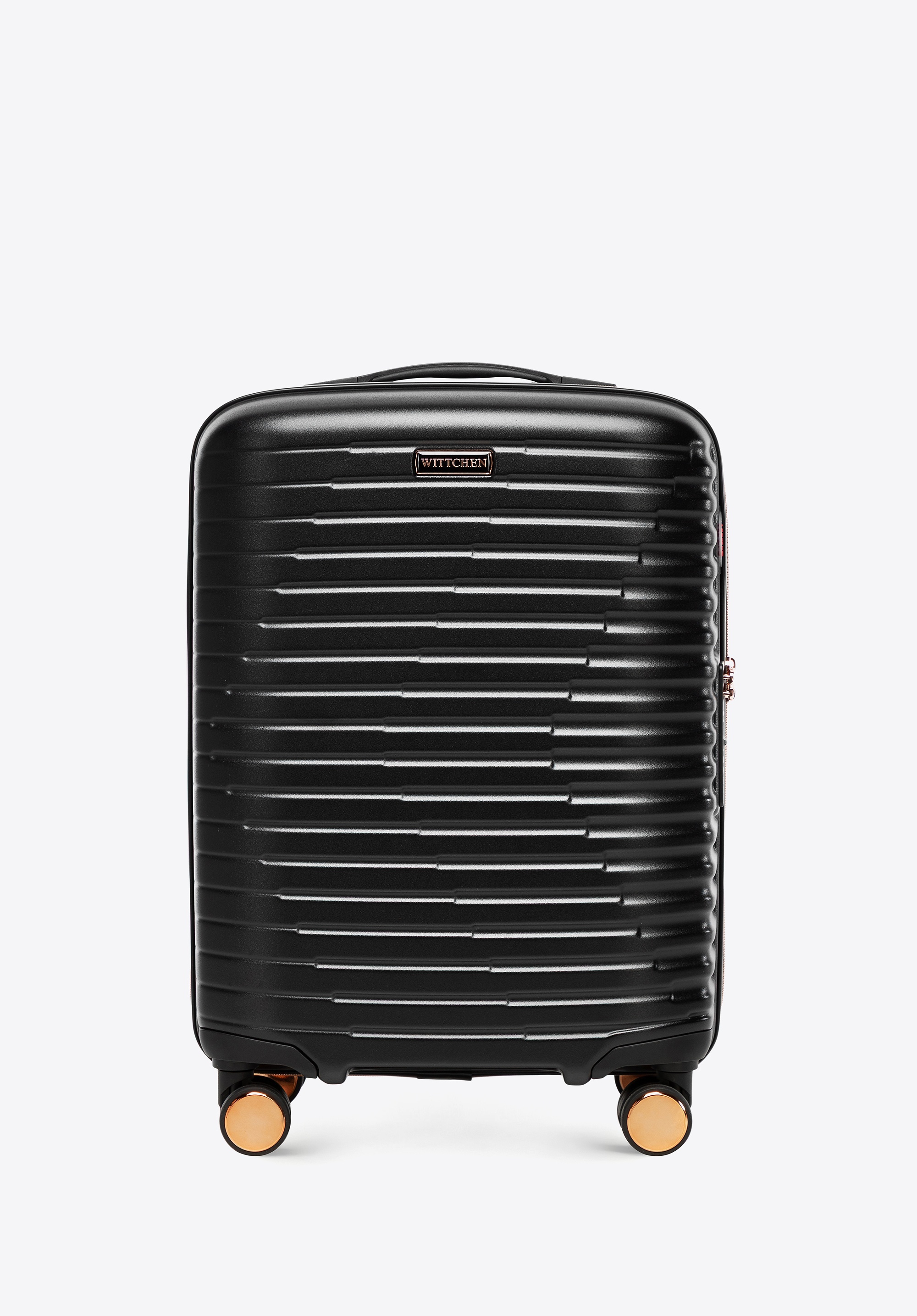 Walizka kabinowa z polikarbonu w poziome żebrowanie czarno - złota