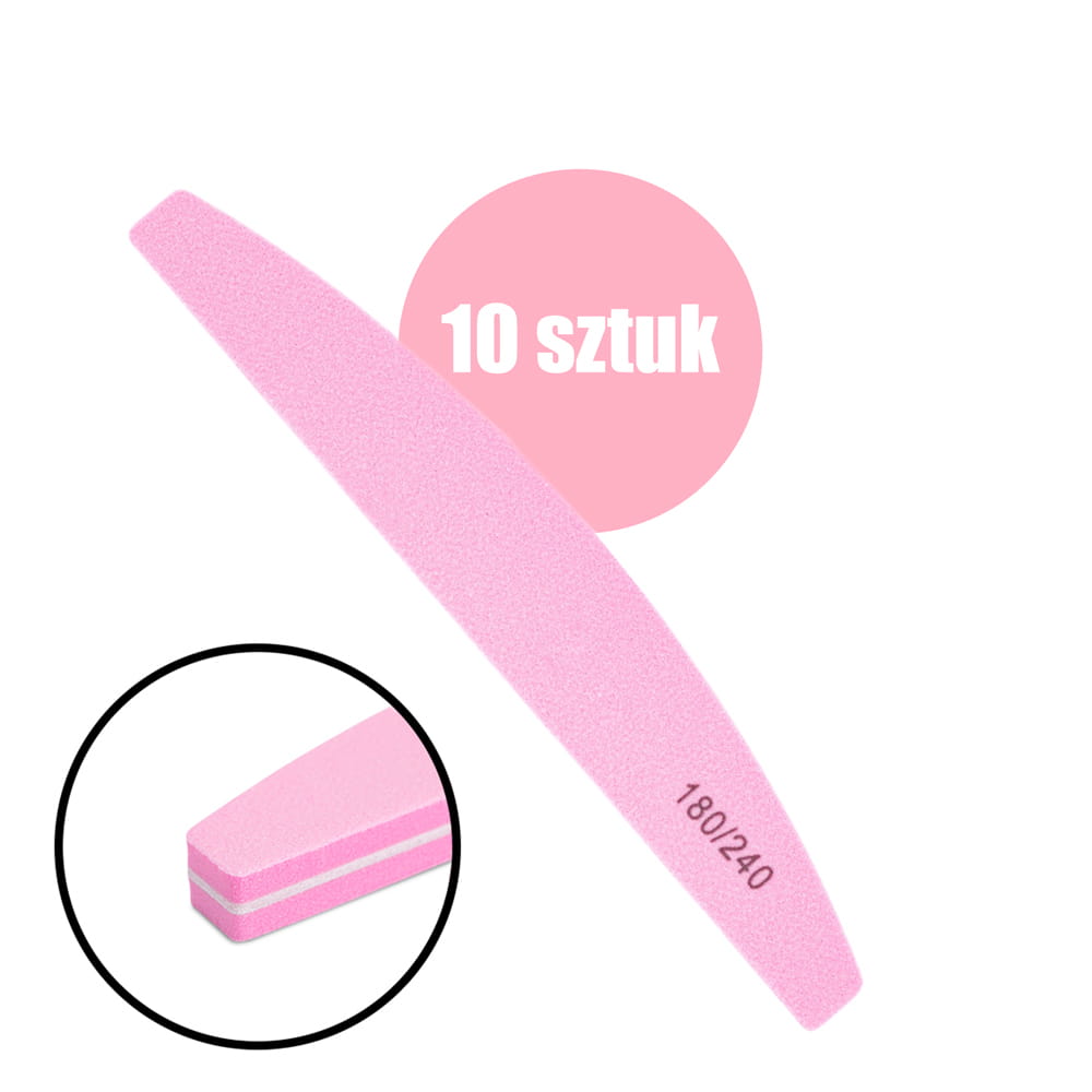 Pilnik polerka do paznokci łódka gradacja 180/240 jasno różowy 10 szt