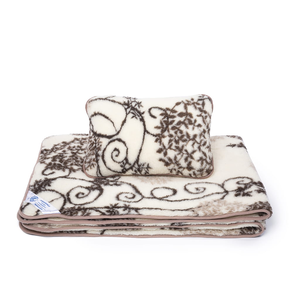 Pościel wełniana merynos australijski, wzór natura (kołdra 140x200, poduszka 45x75) (+-5cm)