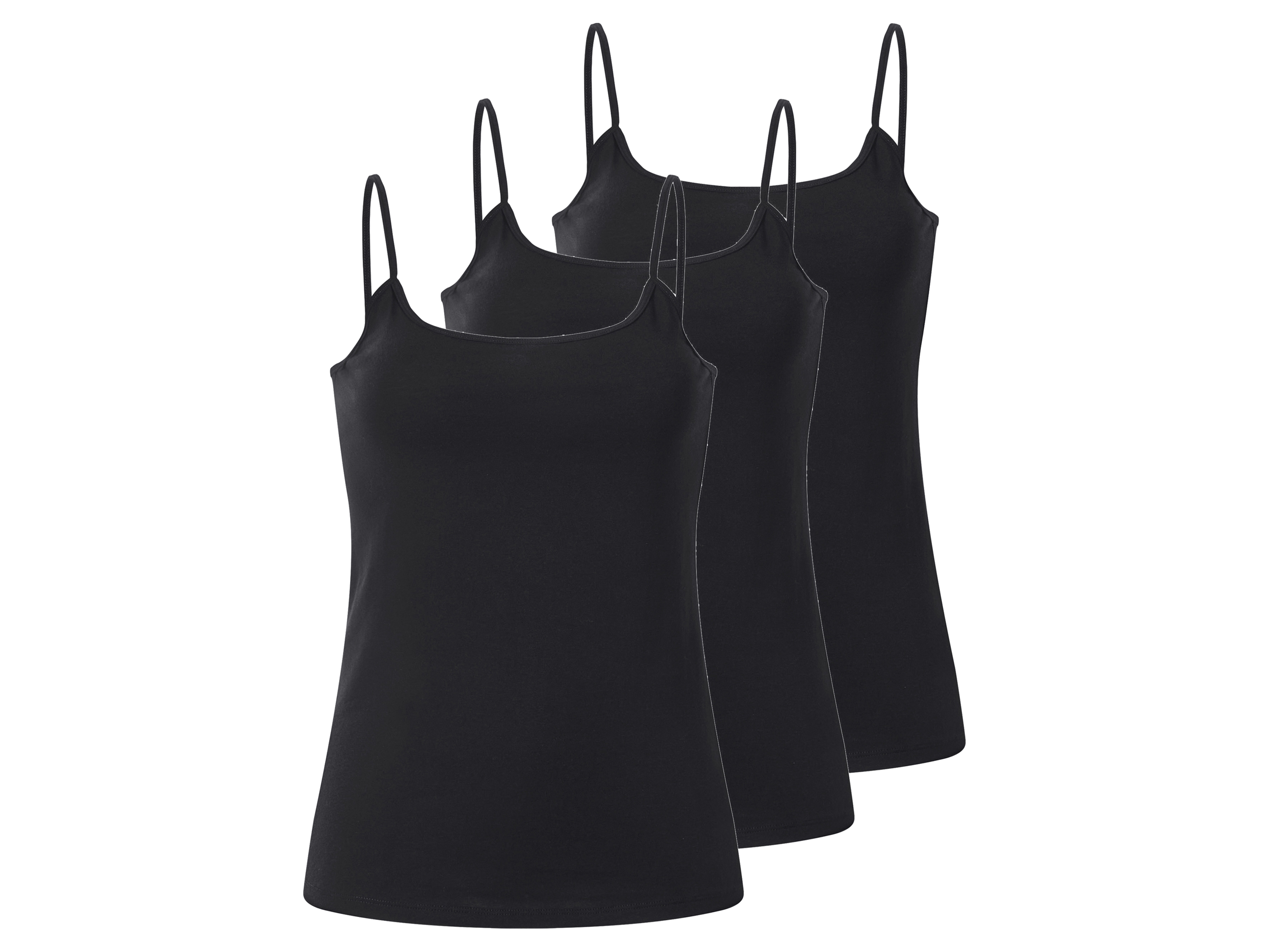 esmara Koszulki damskie z bawełną na cienkich ramiączkach, 3 sztuki Czarny, L44/46