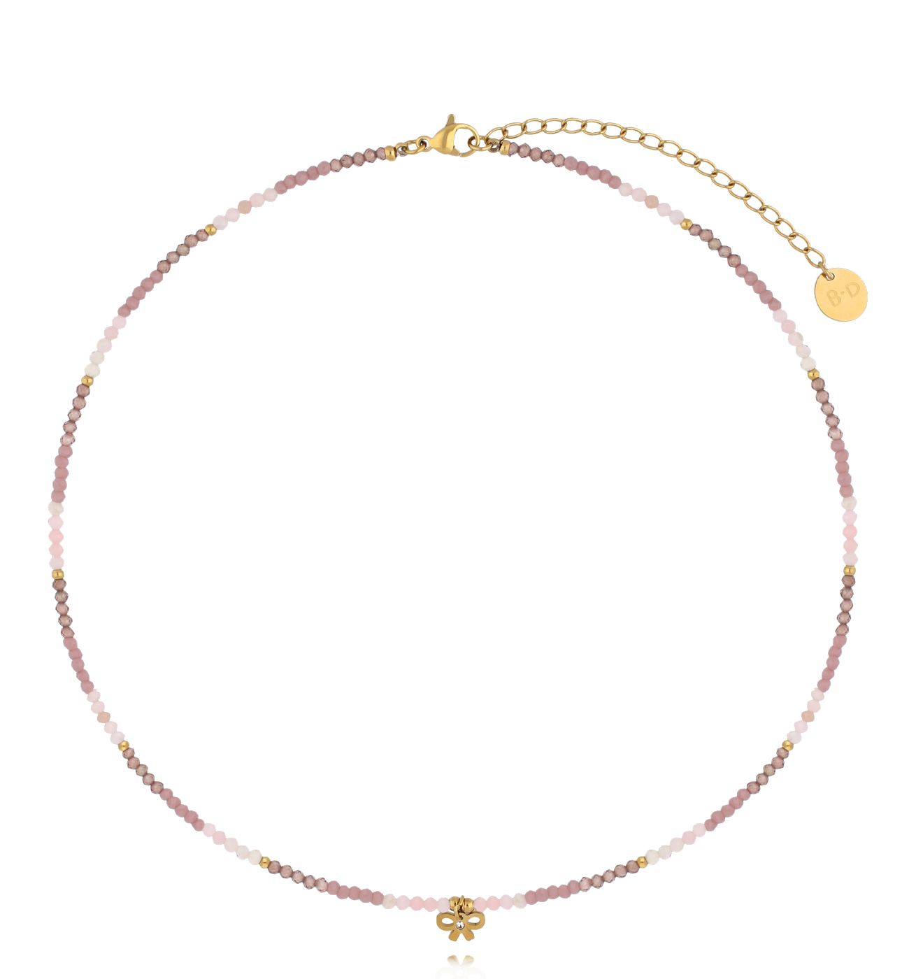 Naszyjnik z różowymi opalami i kokardką - By Dziubeka