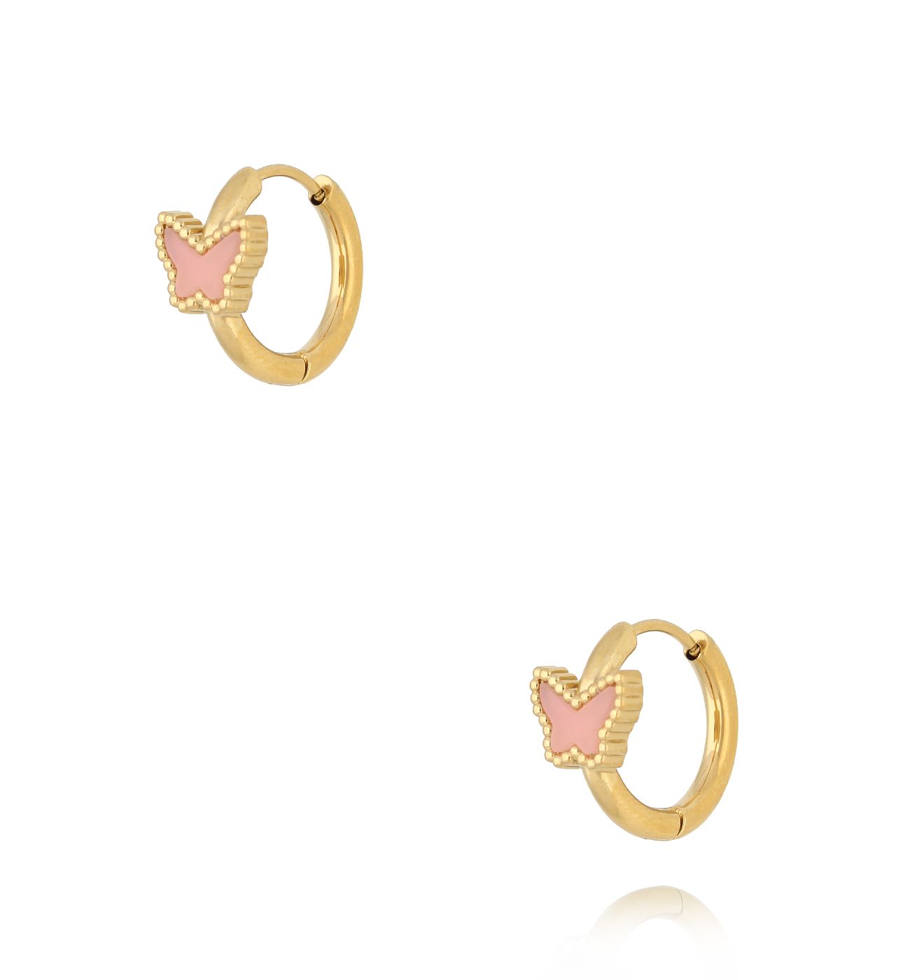 Kolczyki kółka z różowymi motylkami - By Dziubeka