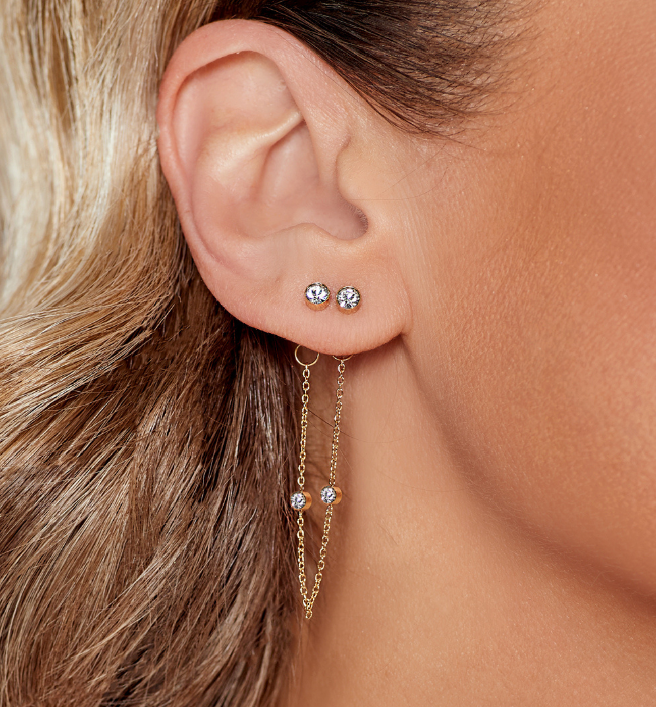 Kolczyk podwójny złoty Malou KSA0382