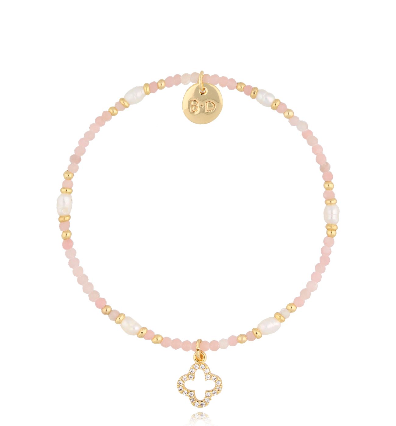 Bransoletka różowa z koniczynką - By Dziubeka