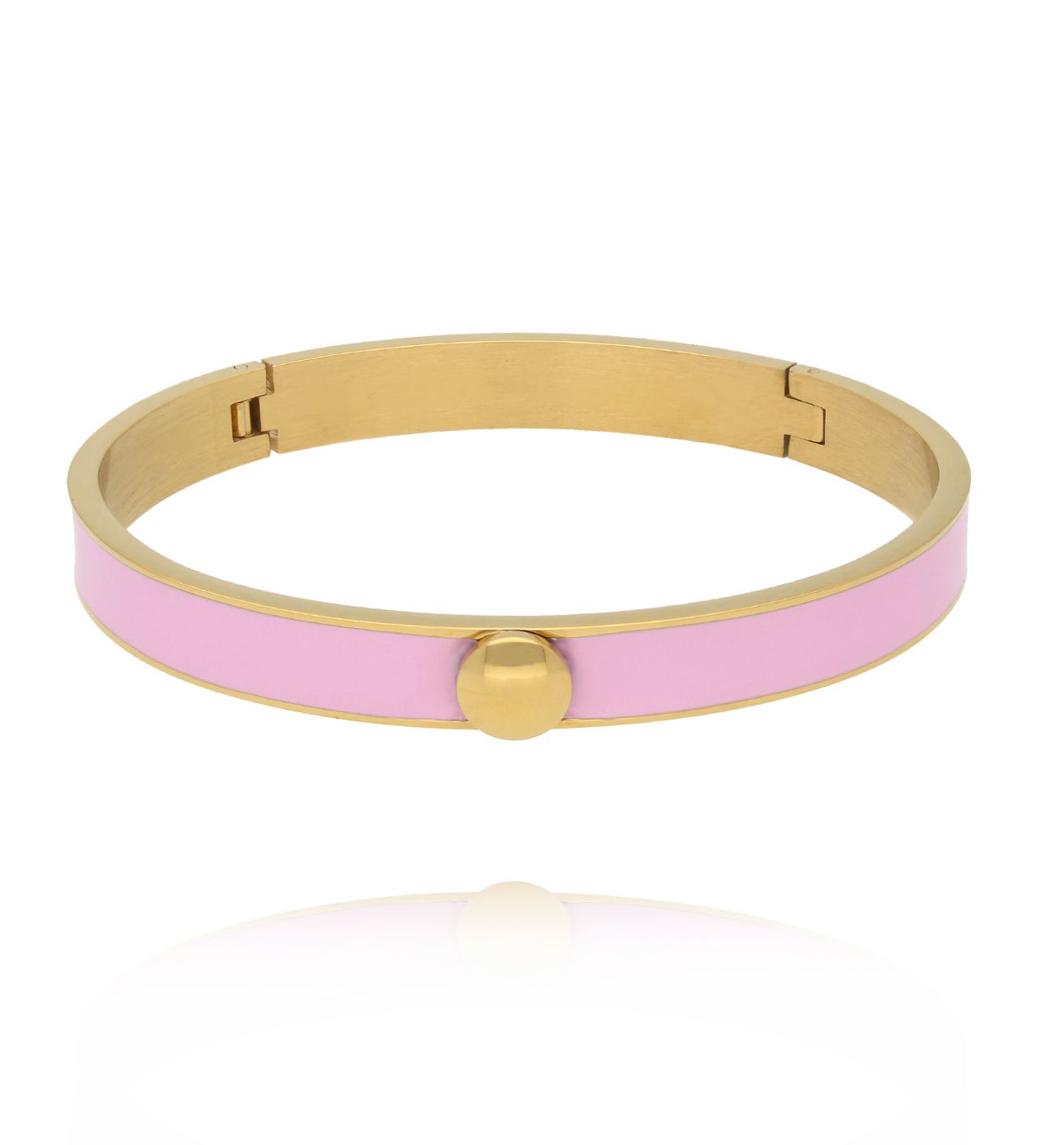 Bransoletka obręcz z różową emalią - By Dziubeka