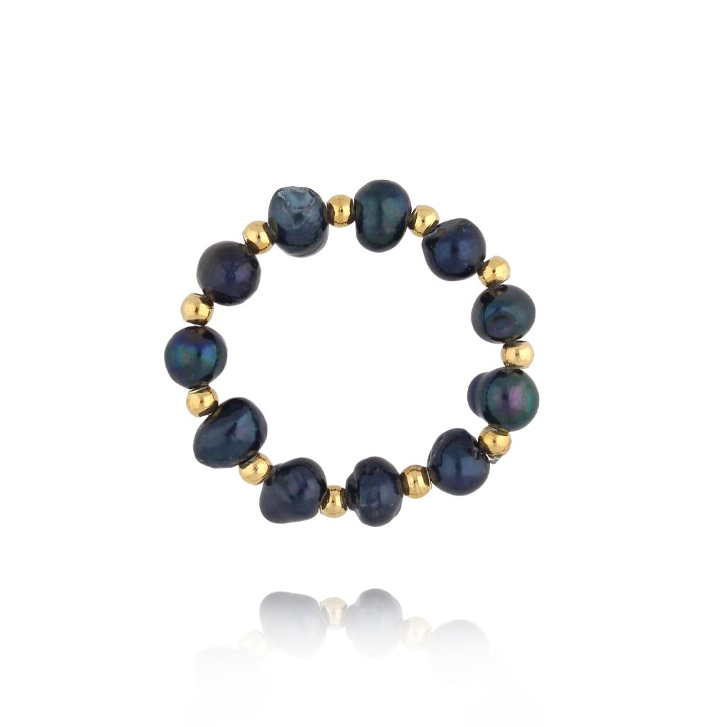 Pierścionek z granatowymi perłami - By Dziubeka