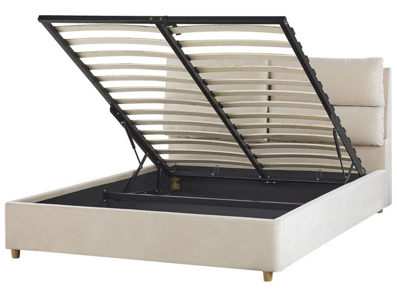 Łóżko z pojemnikiem welurowe 140 x 200 cm beżowe Batilly 1 szt.