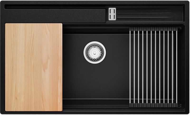 Zlewozmywak Oslo Pocket PRIMAGRAN Nablatowy 88x53cm do szafki od 90cm, Czarny + Syfon + Akcesoria, S455, 1 szt.