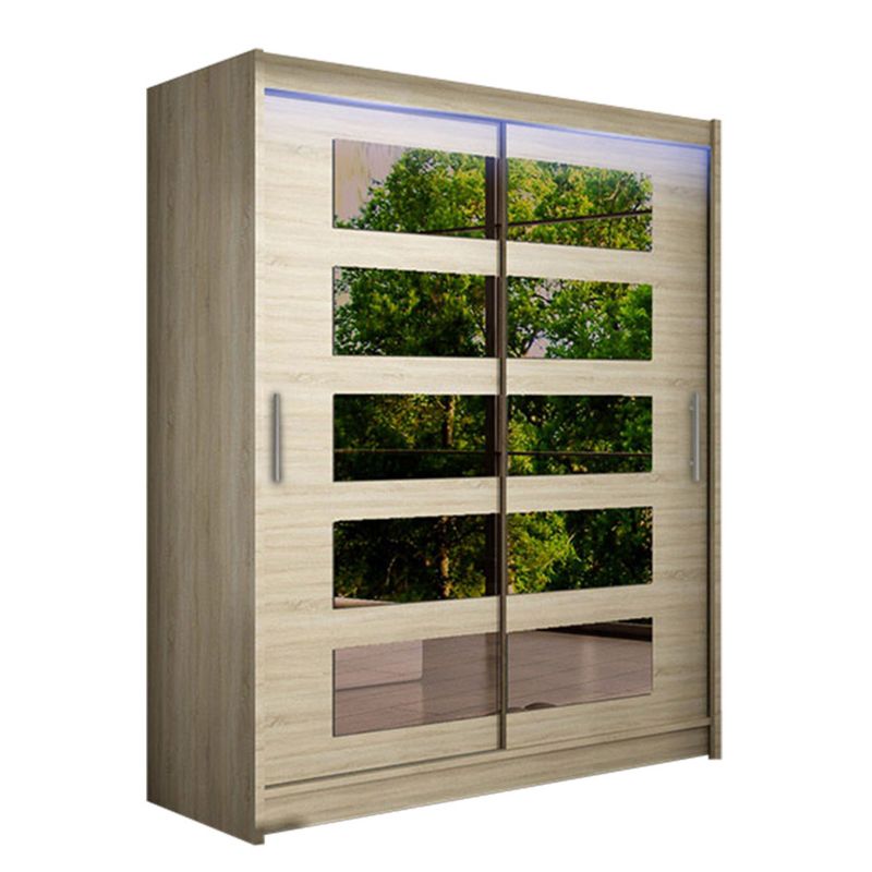 Szafa MIRJAN 24 z drzwiami przesuwnymi Presto V z oświetleniem RGB dąb sonoma/lustro 1 szt.