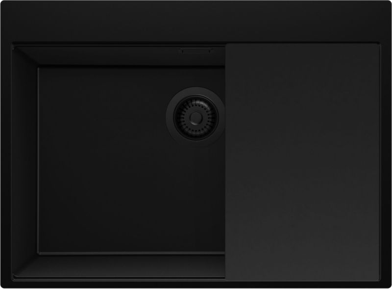 Zlewozmywak Oslo PRIMAGRAN Nablatowy 68x50cm do szafki od 70cm, Cały Czarny + Syfon + Deska, S519, 1 szt.