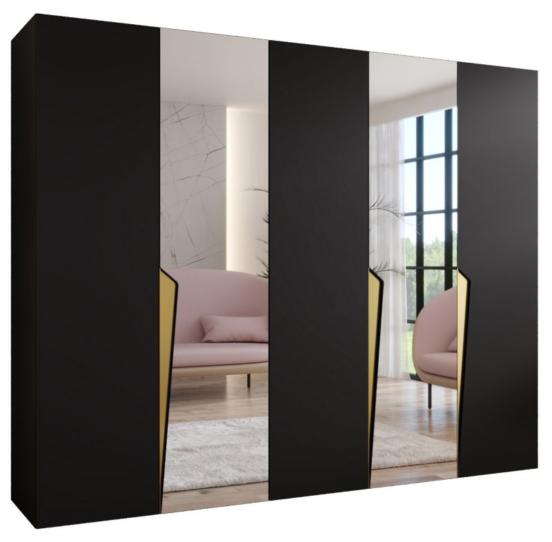Szafa uchylna z lustrem otwierana Abiks PIANO 2 250 wys 202 cm Czarny + Złoty 1 szt