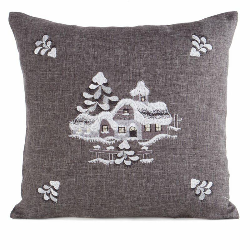 Poszewka 246 Eurofirany Świąteczna na poduszkę 45X45 Cm Domek Szara 1 szt.