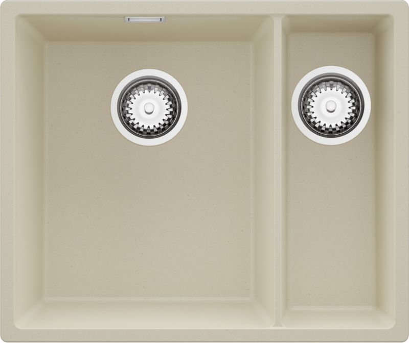Zlewozmywak Londyn Slim Duo PRIMAGRAN Nablatowy 56x47cm do szafki od 60cm, Beżowy + Syfon, S006, 1 szt.