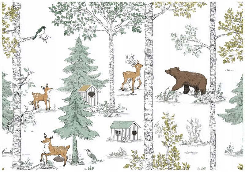 Fototapeta WALLARENA Dla Dzieci Na Flizelinie Las Zwierzęta Drzewa 300x210 cm 1 szt.