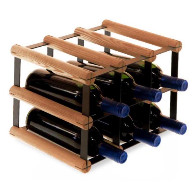 Regał na butelki MODO24 stojak PET metalowy drewniany eko solidny na 6 butelek czarny metal drewno brązowe 1 szt.