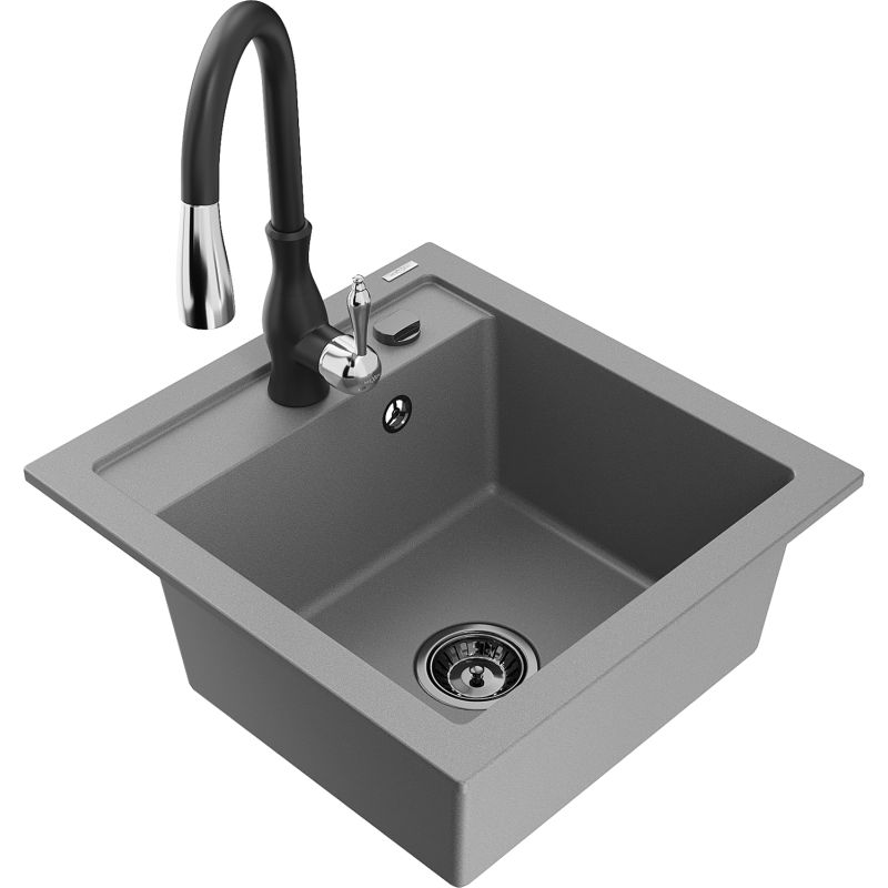 Zlewozmywak granitowy 1-komorowy Mexen Vito z baterią kuchenną Telma beżowy - 6503-69-670200-69 1 szt.