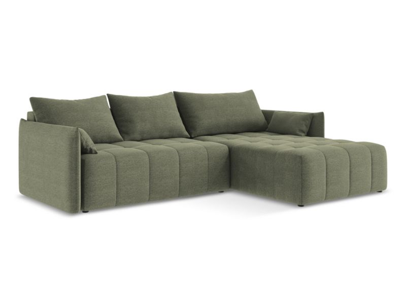 Narożnik prawostronny z funkcją spania LaMiaSofa BOLSENA z tkaniny bouclé 260x180 cm oliwkowy 1 szt.