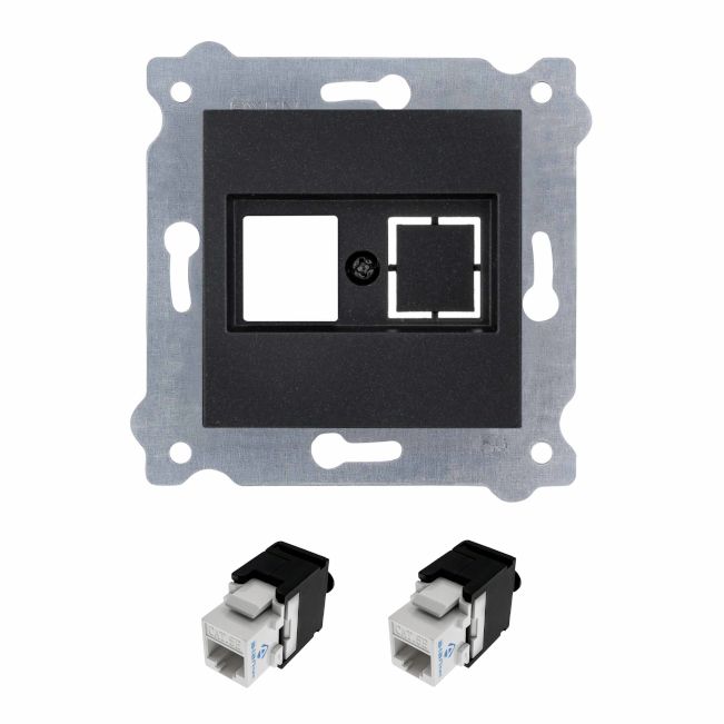 Gniazdo Komputerowe EXEN Podwójne RJ45 kat.5e UTP Czarny Metalik kpl