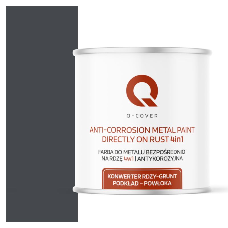 Farba do Metalu Prosto na Rdzę 4w1 Q-Cover Grafitowy RAL7024 Satyna 2.5L