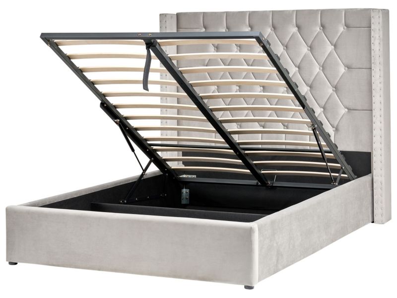 Łóżko z pojemnikiem Welur Lubbon 140 x 200 cm Jasnoszary 1 szt.