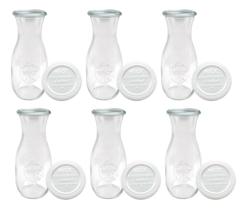 Karafki MODO24 Weck 1062 ml fi 60 plastikowe wieka 6 kpl.