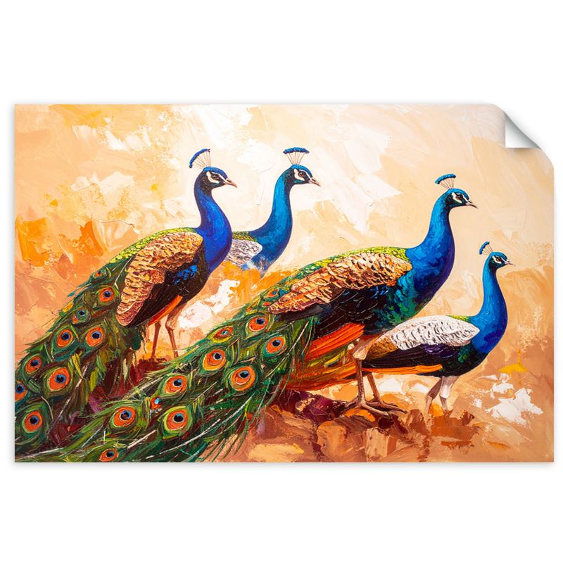 Naklejka na ścianę do salonu sypialni Feeby Kolorowe Pawie Ptaki efekt farby 30x20cm 1szt