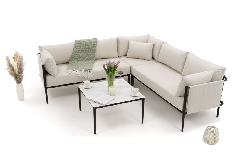 Zestaw mebli ogrodowych narożnik New Home BELIZE beżowo biały aluminiowy z blatem z płyty HPL 1 kpl.