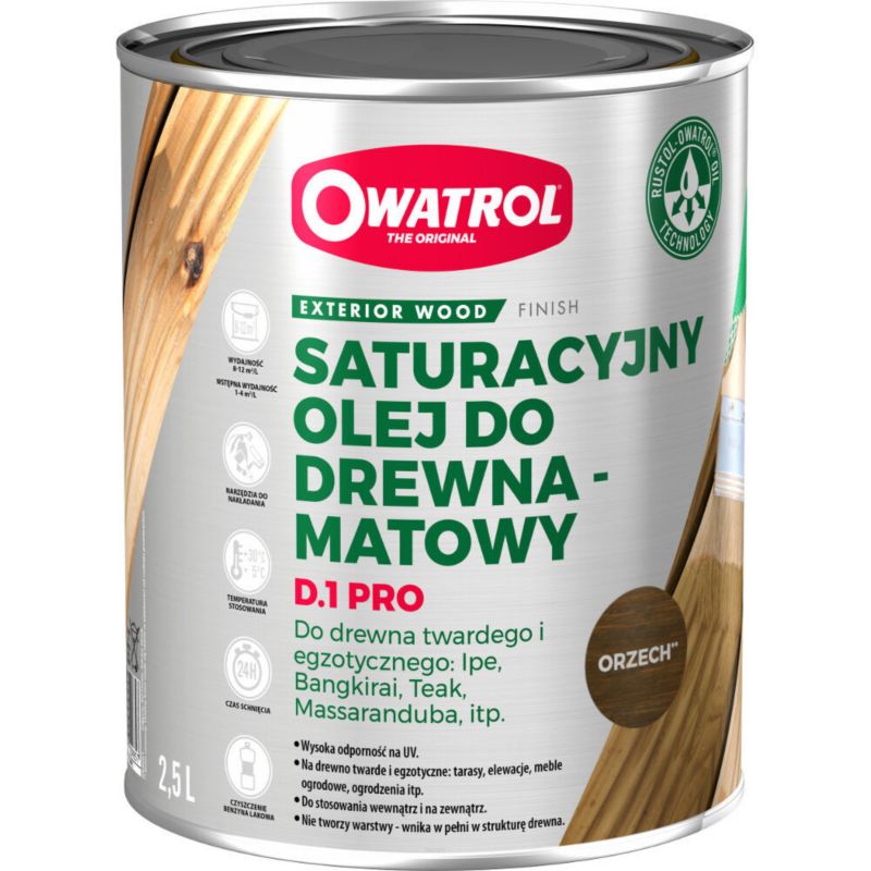 Olej do drewna Owatrol D1 PRO Olej Nasycający Drewno z Ochroną UV Orzech 2.5L