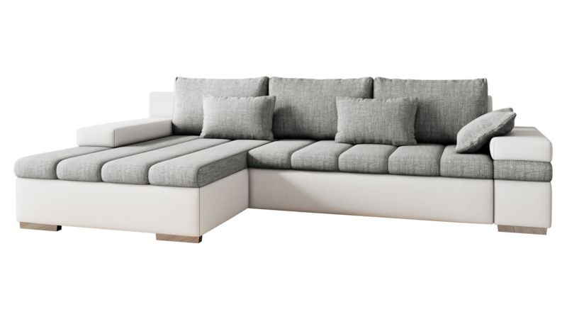 Narożnik z funkcją spania MIRJAN 24 Bangkok lewy biała ekoskóra/ciemnobeżowa plecionka 1 szt.