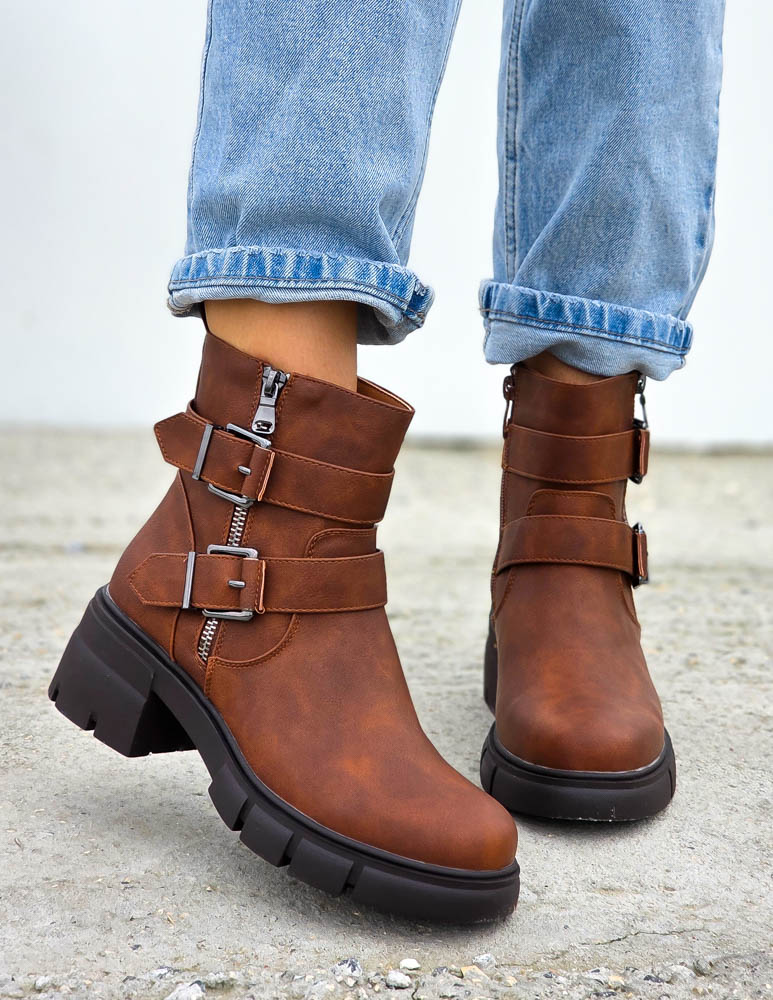 Czekoladowe Botki Workery Na Grubej Podeszwie Military