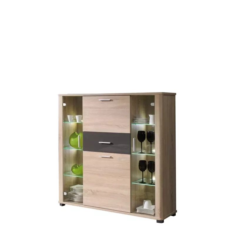 Witryna szklana barek do salonu dąb sonoma 127 cm FULL