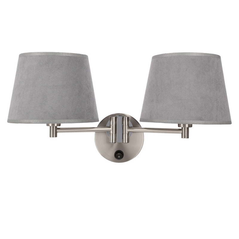 Satynowy kinkiet ścienny z abażurem grafitowym Ibis 2-płomienny