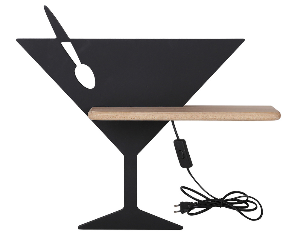 Czarny kinkiet LED z półką do sypialni PICCOLO drewno MDF