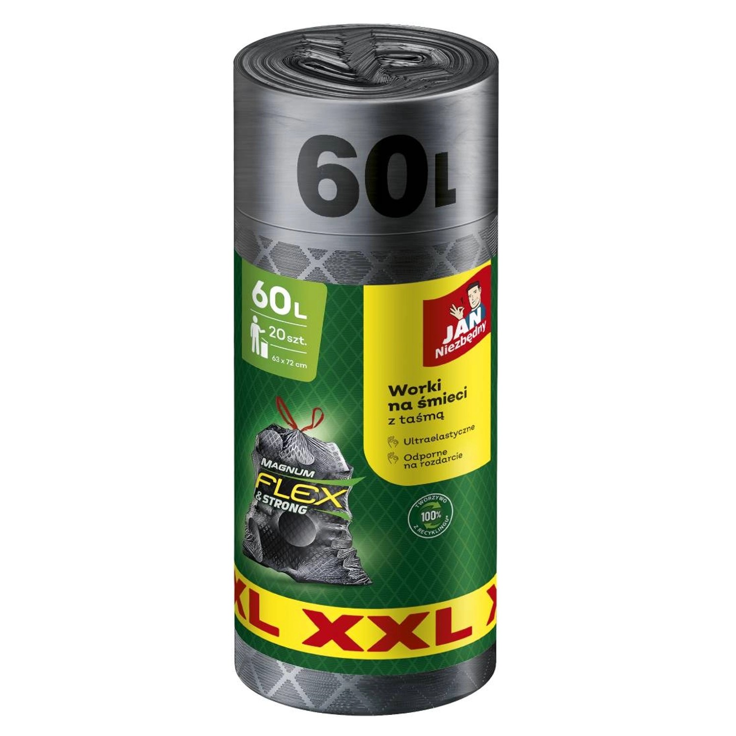 Jan Niezbędny Worki na śmieci Magnum Flexi&Strong z taśmą czarne 60L 20 szt.