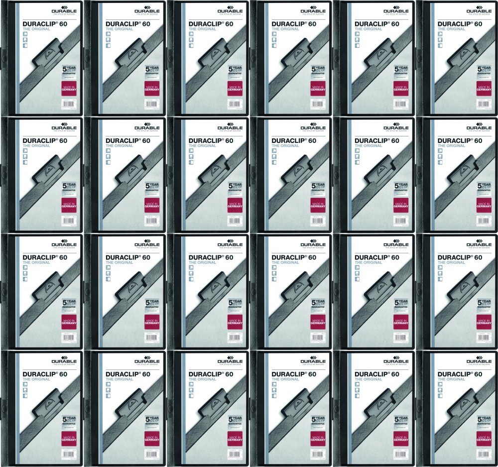 24x Skoroszyt plastikowy z klipsem Durable DuraClip, A4, do 60 kartek, czarny