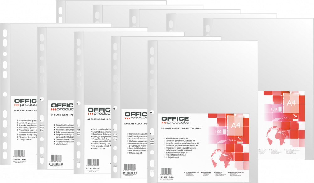 10x Koszulki krystaliczne Office Products, A4, 40 μm, 100 sztuk, transparentny
